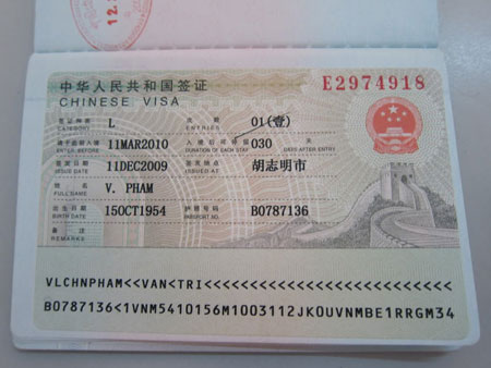làm visa du lịch Trung Quốc